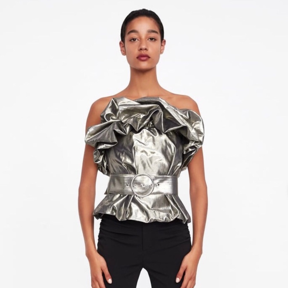 Zara Silver Metallic tube top Medium
